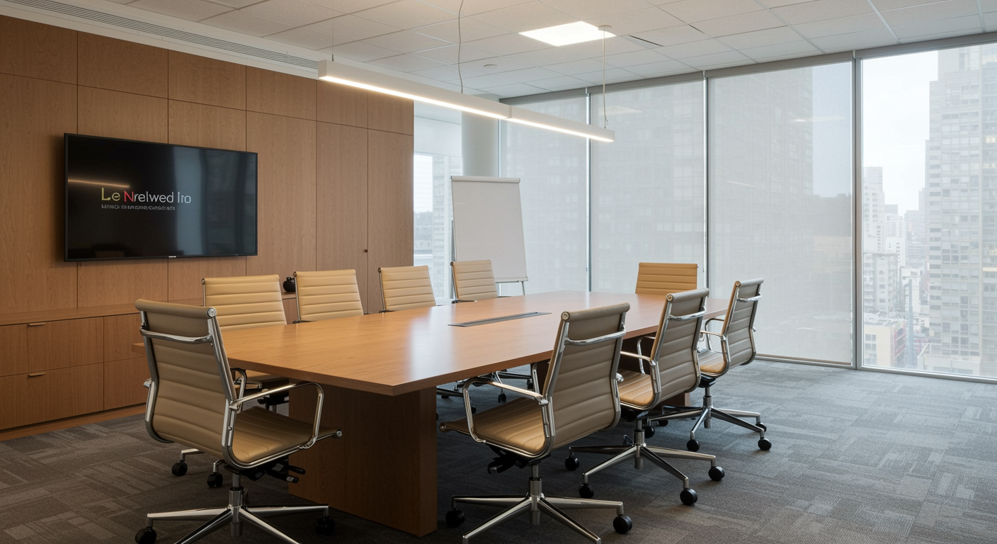 Professional insurance office conference room with polished table, comfortable chairs, and natural lighting for insurance claim assistance