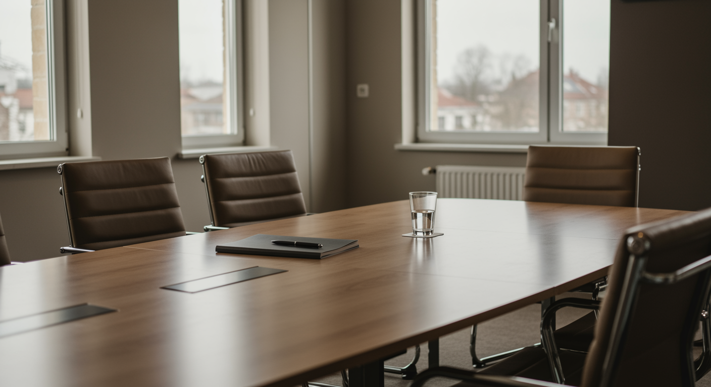 Contemporary insurance office meeting room prepared for water damage claim consultation, featuring professional workspace and natural lighting